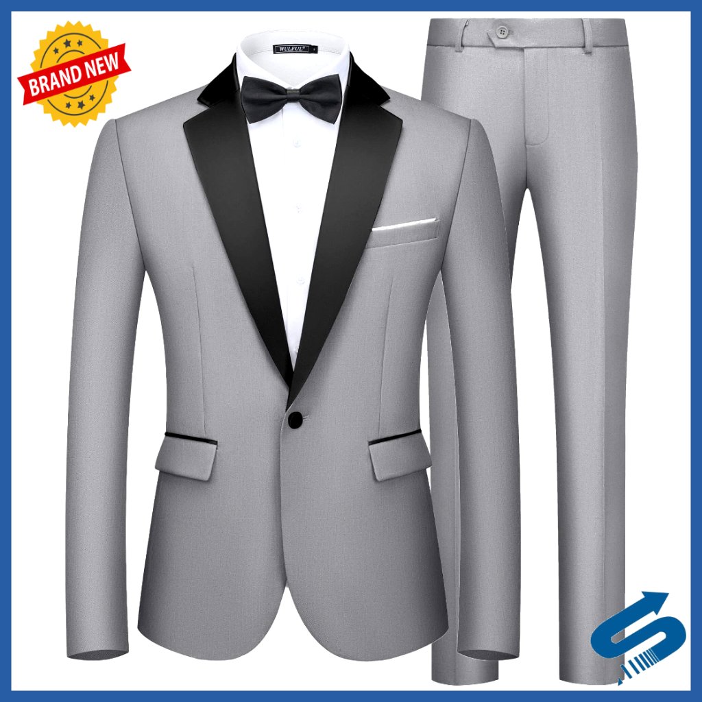 Slim Fit Polyester Spandex Suit Set Blazer Pants Formal Business Wedding